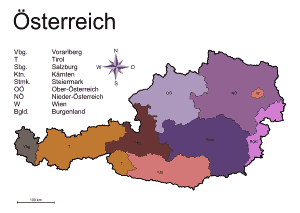 Drucvorlage Bundesländer von Österreich farbig